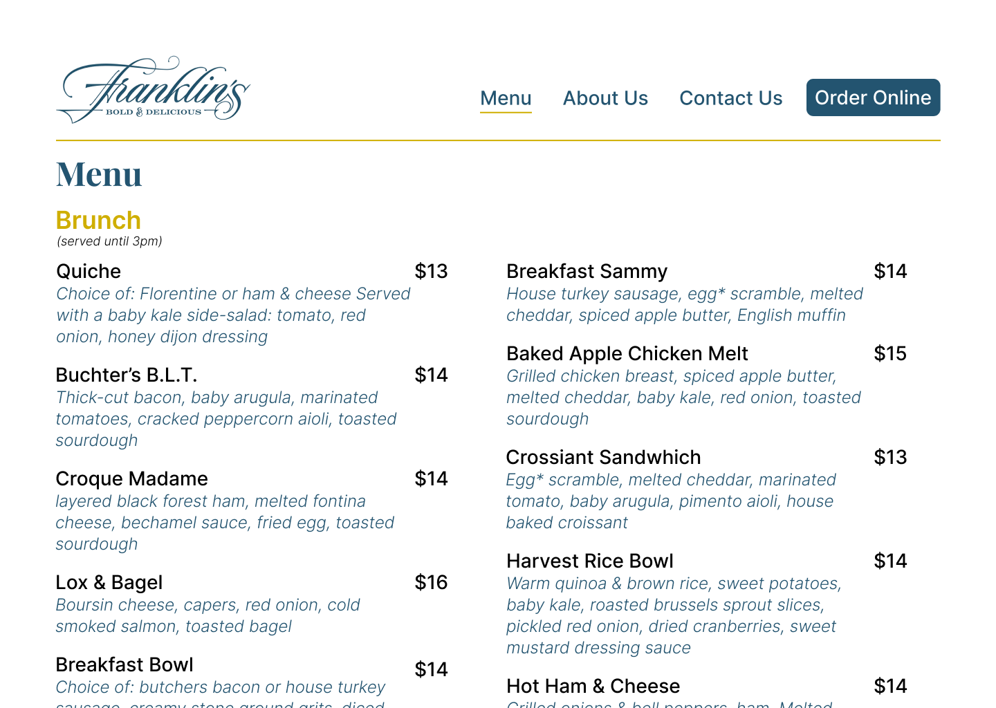 Redesigned Franklin's menu page